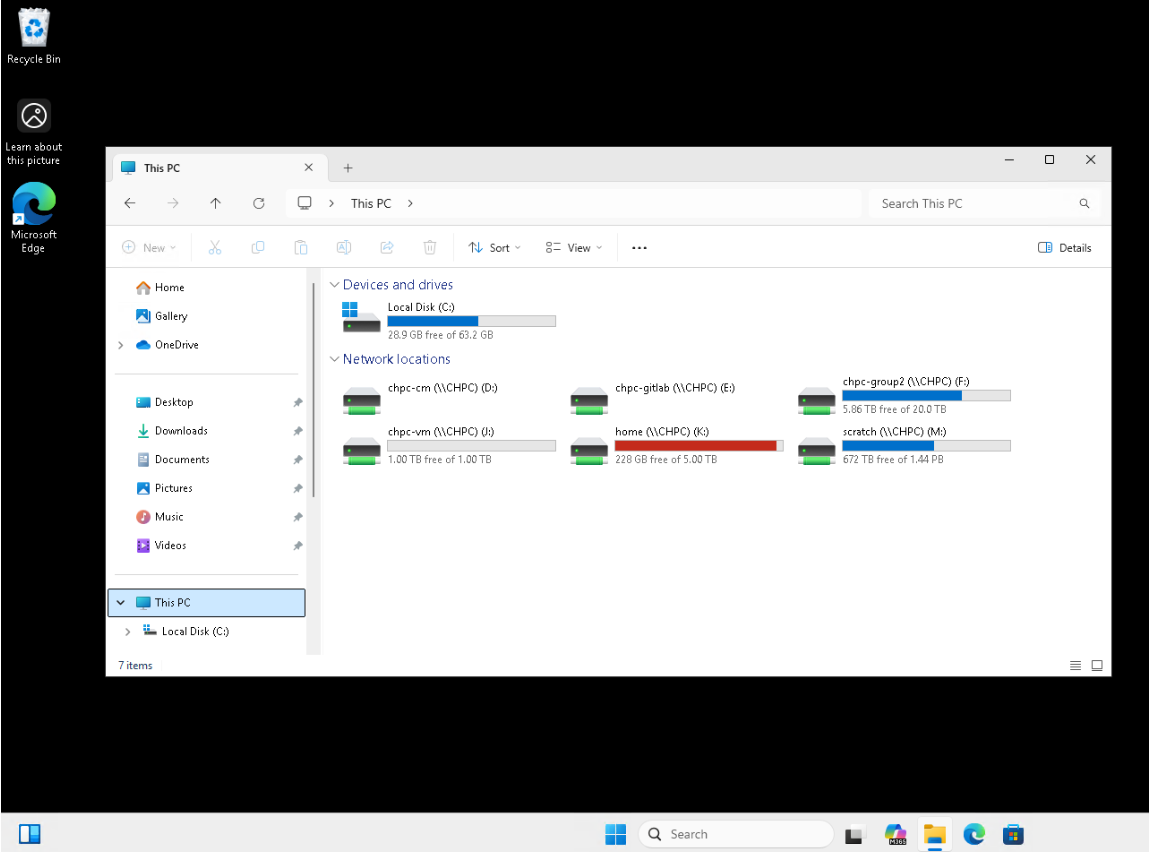 File explorer picture showing CHPC drives like home and scratch with corresponding Windows drive letters.