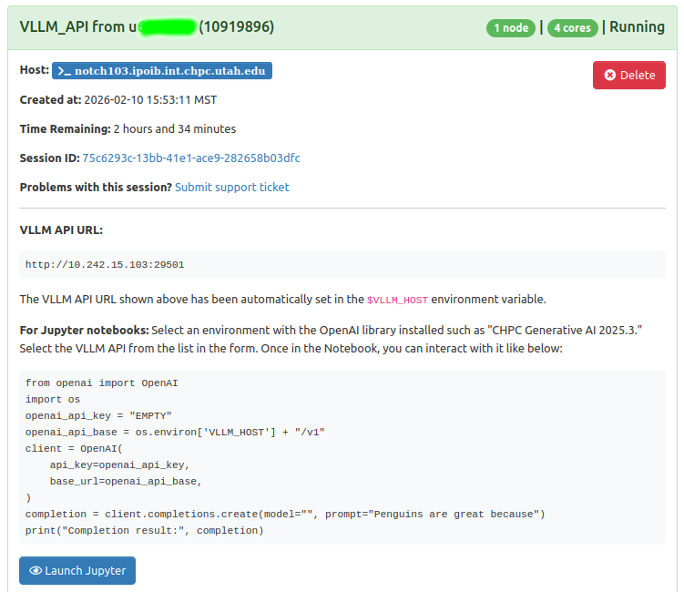 On Demand card showing connection information for the client.