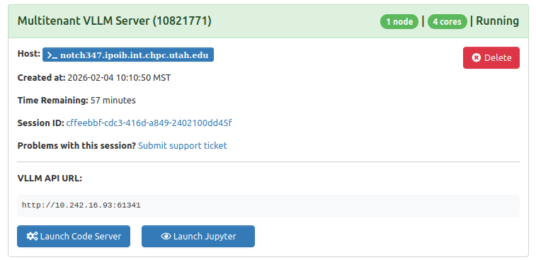 Job card showing a successful launch.